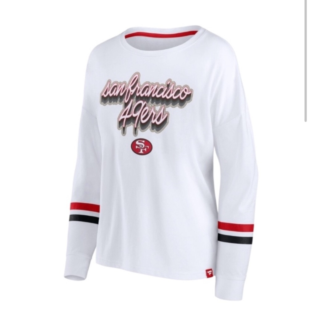 San Francisco 49ers Women’s Fanatics Retro Style Long Sleeve White T-Shirt NWT 🌴 - Picture 2 of 15